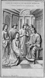 Isabella van Portugal (1397-1472) hertogin van Bourgondië neemt afscheid van koning Karel VII