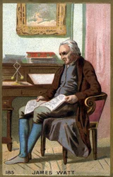 James Watt (1736 -1819) in zijn kantoor. 19e eeuwse chromolithografie