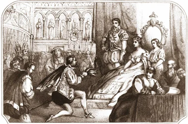 Jean Nicot presenteert de tabaksplant aan Catherine de
