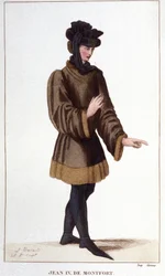 Jean de Montfort. Bij het opeisen van zijn rechten verklaarde hij de Oorlog van de Successie van Bretagne. Gravure uit 1830.