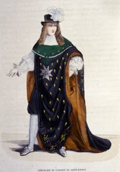 Ridder van de Orde van de Heilige Geest (Orde van de Heilige Geest) opgericht door Hendrik III in 1578. Gravure uit de 19e eeuw
