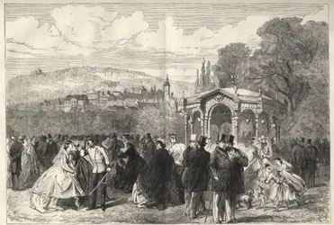 Konversationshaus - Baden Baden (Baden-Baden), Duitsland - De wandeling voor het conversatiehuis - Algemeen uitzicht op Baden-Baden vanuit de tuinen van het Huis van Conversatie - 1867