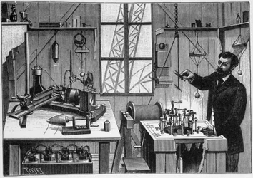 Laboratorium van Gustave Eiffel op het tweede platform van de toren - gravure