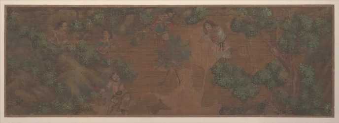 Landschapsschilderij van figuur in boslandschap (albumblad; kleur op zijde)