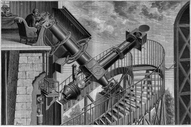 Le grand Equatorial (Grande Lunette) van het Observatorium van Parijs (Systeem Loewy) Gravure uit 1883. in 