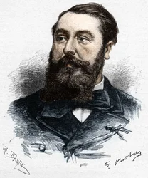 Leo Delibes (1836-1891), Franse muzikant en componist. Houtsnede door Charles Baude naar Gaston Vuillier - in "Le Monde Illustré" van 28 april 1883.