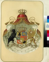 Wapen van de vrijmetselaarsgrootloge van Zweden-Noorwegen. Russische Staatsbibliotheek, Moskou.