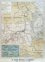 Kaart van het gebied verkend door de Mission Marchand - in "Le Petite Journal" van 09/10/1898