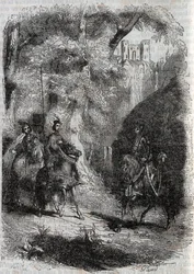 Marphise en de oude vrouw ontmoeten Pinabel - gravure van 1851 uit 