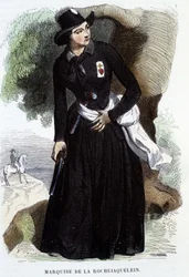 Markiezin de La Rochejaquelein (of La Rochejacquelein) (1772 - 1857) (op de borst het insigne van de Vendéens), gravure uit de 19e eeuw