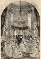 Huwelijk van Baron Alphonse de Rothschild (1827-1905) en Leonora de Rothschild (1837-1911). De bruid leerde een drankje op de grond te gooien, de laatste fase van een Joods huwelijk genaamd het 