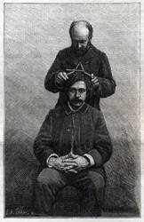 Metingen van de maximale breedte van het hoofd door de politie prefectuur volgens de methoden van Alphonse Bertillon (1853-1914) bekend als 