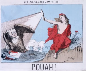 De flyers van meneer Thiers - Pouah! : Cartoon door Thiers in Uil en Marianne (La commune) verlicht hem.