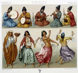 Muzikanten en dansers in Perzië - in 