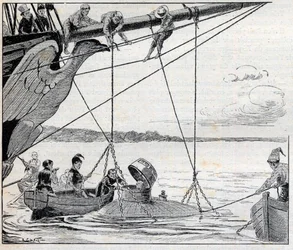 Napoleon ontsnapt van het eiland Sint-Helena in een onderzeeër - illustratie voor de roman van Emile Cyprien Driant (1855-1916), 