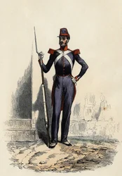 Nationale Garde of Afrikaanse militie van Algiers, in 1830 door generaal Clausel van het Franse leger opgericht om de orde in de stad te handhaven, in „Het oude en moderne Algerije” van Léon Galibert