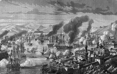 Slag bij Navarino van de Drievoudige Alliantie tegen de Turks-Egyptische vloot op 28 oktober