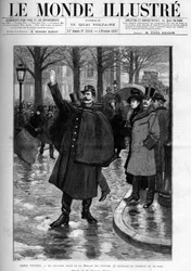 Nieuwe outfit van de vredeshandhavers autobrigade in Parijs. Gravure in 