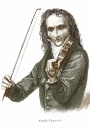 Niccolò Paganini (1782 - 1840) speelt op zijn Stradivarius (viool gemaakt door de Italiaanse vioolbouwer Antonio Stradivari).