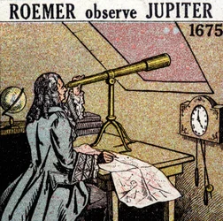 Ole Christensen Romer (Olaus Roemer), Deense astronoom (1644-1710) observeert de verduisteringen van de satellieten van Jupiter