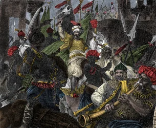 Op 29 mei 1453, bestorming van Constantinopel door Muhammad II, sultan van het Ottomaanse Rijk - Verovering van Constantinopel: het leger van de Ottomaanse sultan Mehmet II (Mehmed II de Veroveraar of Muhammad II Fatih) (1430-1481) belegerde de stad