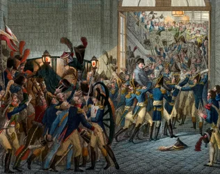 Honderd dagen: Napoleon Bonaparte (1769-1821) keerde terug uit zijn ballingschap op het eiland Elba - triomfantelijke intocht op 20 maart 1815 in het Palais des Tuileries - gravure 19e eeuw