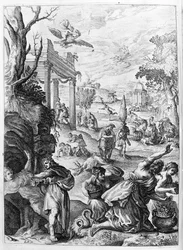 Illustratie voor boek 15 - P. Ovidii Nasonis Metamorphose libri XV met notities van Thomas Farnaby