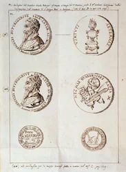 Pagina met portretten uit Il melone, discorso armonico (manuscript)