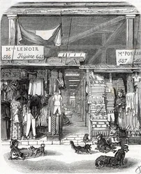 Parijs 3e arrondissement - Carre de Flore: linnen in de Carreau du Temple in de 19e eeuw - Gravure in Tableau-de-Paris door Edmond Texier