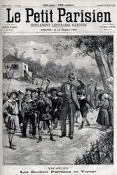 Parijse schoolvakanties op een uitstapje naar het platteland. Gravure in 