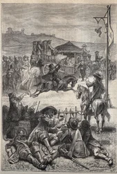 Papegaaischieten - 19e-eeuwse illustratie voor de historische roman 