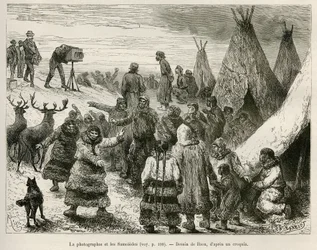 Fotografie en Samoiedes van de Caborova-regio (Zweden), tekening door Riou, ter illustratie van het verhaal van professor Nils Adolf Erik (Eric) Baron Nordenskjold (Nordenskiold) (1832-1901): Zweedse Pool Expeditie