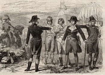 Pierre Antoine Antonelle (1747-1817) en zijn vrienden gearresteerd op bevel van Lafayette - gravure in 