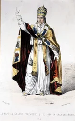 Paus Pius IX in een groot ceremonieel gewaad - gravure