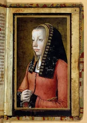 Portret vermoedelijk van Anna van Bretagne (1477-1514) Koningin van Frankrijk. Miniatuur, fragment van getijdenboek. Anoniem