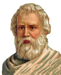 Portret van Archimedes van Syracuse - Griekse wiskundige, natuurkundige, ingenieur, uitvinder - Archimedes van Syracuse - chromolithografie
