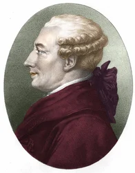 Portret van Beaumarchais. Gravure uit de 19e eeuw.