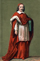 Portret van Kardinaal Jules Mazarin (Giulio Raimondo Mazzarino of Mazarino) (1602-1661) gravure uit 1854