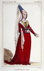 Portret van Catherine de Navarre (of Catherine de Foix) 1468-1517, koningin van Navarra. Gravure uit 1830
