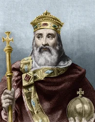 Portret van Karel de Grote (742 - 814), Koning van Frankrijk - in Histoire des Français door Lavallée, gravure.