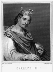 Portret van Karel II de Kale (823 - 877), koning van Frankrijk - in "Histoire des Français" door Lavallée, gravure, sd