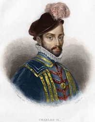 Portret van Karel IX (1550 - 1574), koning van Frankrijk gravure 19e eeuw
