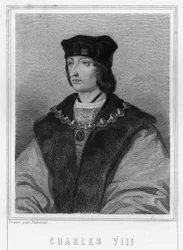 Portret van Karel VIII (1470 - 1498), koning van Frankrijk - in "Histoire des Français" door Lavallée, gravure, sd
