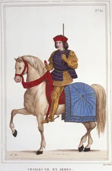 Portret van Charles VII (1403 - 1461), Koning van Frankrijk, gravure uit 1830