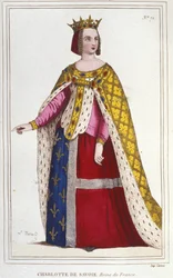 Portret van Charlotte de Savoye 1445 -1483 Koningin van Frankrijk van 1461 tot 1483 Bruid van Lodewijk XI (De Voorzichtige) in 1451 gravure uit 1830