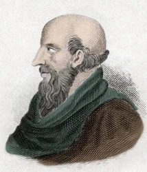 Portret van Chrysippus van Soli, stoïcijnse filosoof (280-206 v.Chr.) Gravure uit de 19e eeuw
