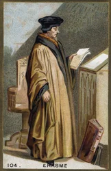 Portret van Didier Erasme (1469-1536), Nederlandse humanist. Chromolithografie uit de 19e eeuw