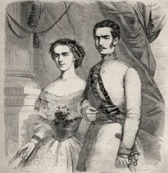 Portret van Keizer Francois Joseph I van Oostenrijk (1830-1916) en zijn vrouw Elisabeth van Wittelsbach (1837-1898) (Sissi). Gravure in 