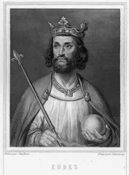 Portret van Eudes (Odon) (ca. 860-898), Graaf van Parijs en Troyes, vervolgens Koning van Frankrijk - in "Histoire des Français" door Lavallée, gravure, sd.