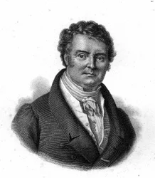 Portret van François Broussai (1772 - 1838), professor aan de Faculteit der Geneeskunde in Parijs, gravure uit de 19e eeuw
